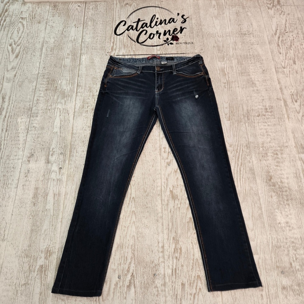 Unionbay Women Skinny Jeans Y2K Dark Wash Streetwear Embroidered Pocket Size 11